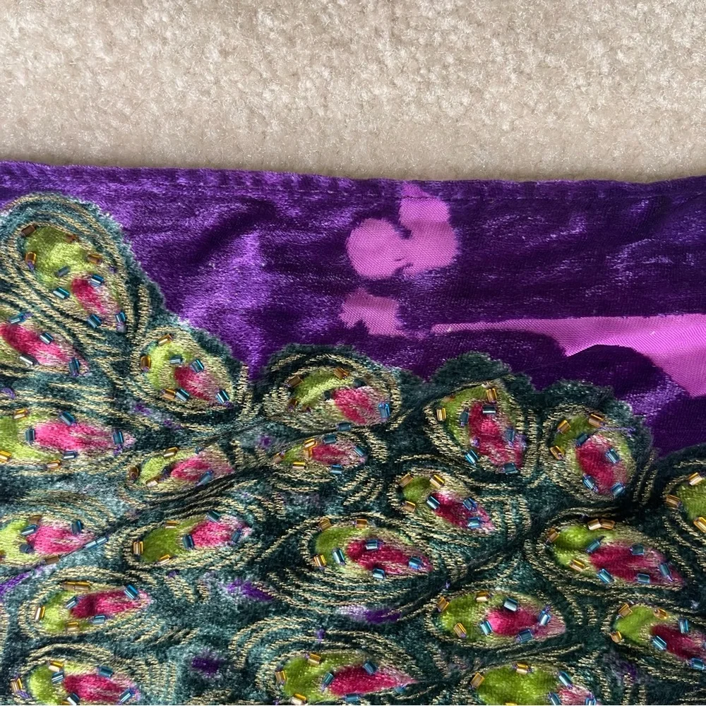 Peacock Velvet Silk Blend Burnout Wrap Scarf Shawl - beaded vintage purple - Picture 10 of 15